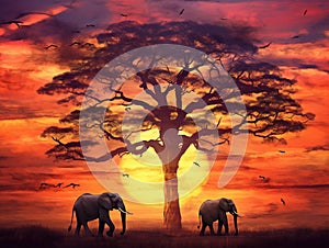 Africa safari sunset in trees