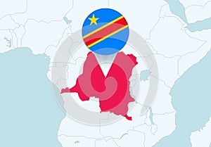 Africa with selected DR Congo map and DR Congo flag icon