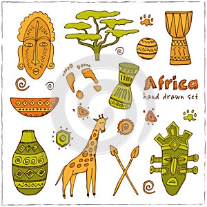 Africa sketch icons set