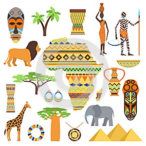 Africa symbols and travel set.