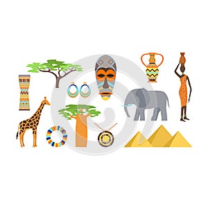 Africa symbols and travel vector set.