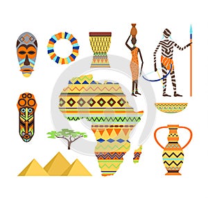 Africa symbols and travel vector set.