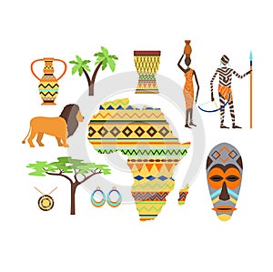 Africa symbols and travel vector set.