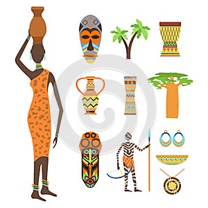 Africa symbols and travel vector set.