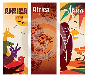 Africa travel background set of flyers template