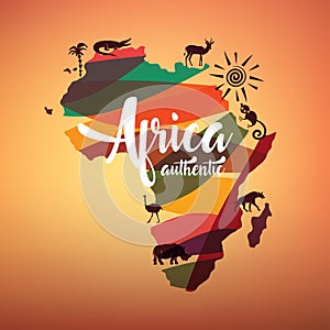 Africa travel map, decorative symbol of Africa