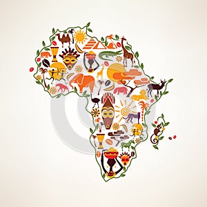 Africa travel map, decrative symbol of Africa continent with eth photo