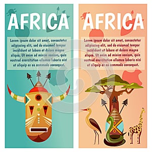 Africa. Travel to exotic continent. Banners with vector icons