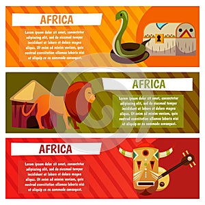 Africa. Travel to exotic continent. Banners with vector icons