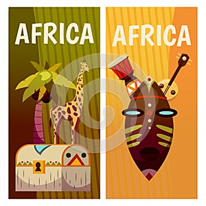 Africa. Travel to exotic continent. Banners with vector icons