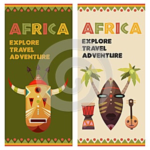 Africa. Travel to exotic continent. Banners with vector icons