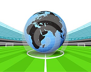 Africa world globe in the midfield of football stadium vector