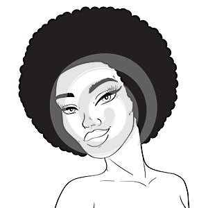 African american afro hair woman line art in pop art retro comics style isolated on white background