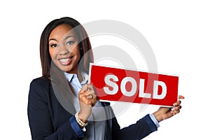 African American Agent Holding Sign