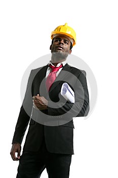 African american architect engineer yellow hardhat