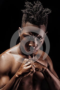 African-American athlete man boxing