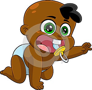 African American Baby Boy Cartoon Character Crawling