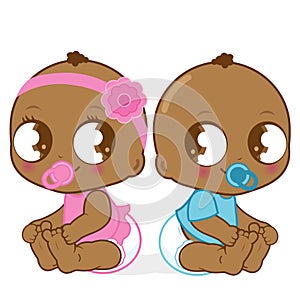 African American baby girl and boy. Vector Illustration