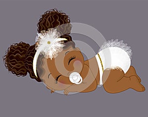 African American Baby Girl in White Ruffled Diaper