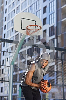 African-American Basketball Player in Court