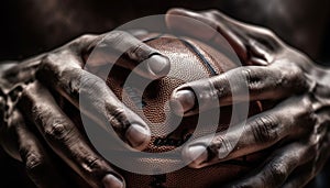 African American basketball player holding ball with confidence generated by AI