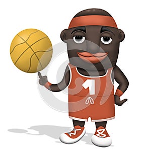 An African-American basketball player in a red and white uniform with the number one, character design, illustration on a white