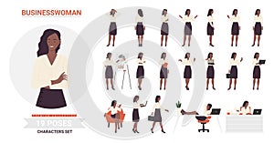 African american black businesswoman character poses infographic set