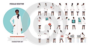 African american black doctor or nurse female character poses set