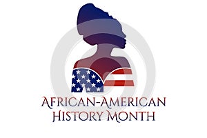 African-American or Black History Month concept with silhouette of African-American woman. Patriotic template for