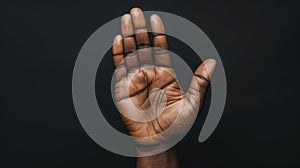 African American black man hand on a black background. Close-up.