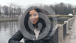 African American Black woman in city Smile Happy Face Portrait