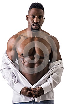 African American bodybuilder man, naked muscular torso