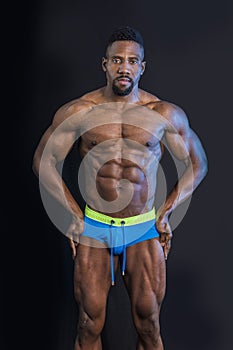 African American bodybuilder man, naked muscular torso