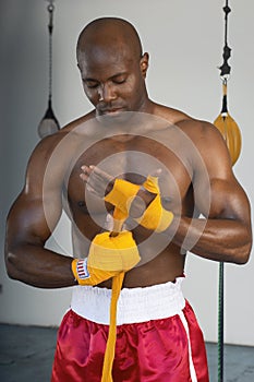 African American Boxer Wrapping Bandage