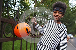 African-American Boy Having Fun on Halloween