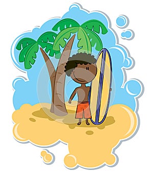 African-American boy and surfboard