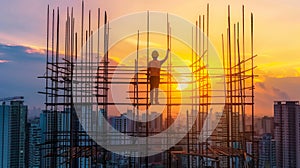 African american builder engineer in hardhat at construction site overseeing project photo