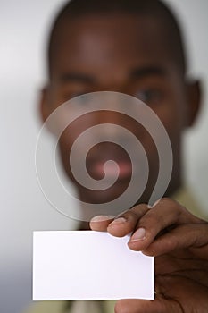 African american with business card