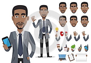 African American business man cartoon character creation set