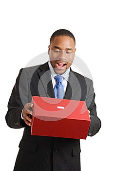 African american business man emptying box