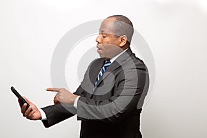 African American Business Man Having Fun With Cell Phone