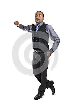 African american business man leaning on isolation