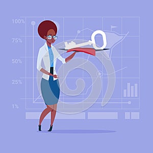 African American Business Woman Holding Key Safe Security Success Concept