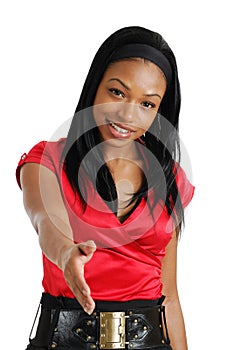 African american business woman offering handshake