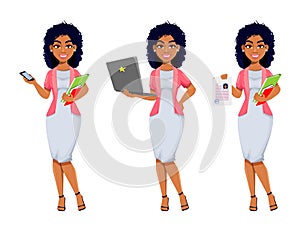 African American business woman, set of three poses.