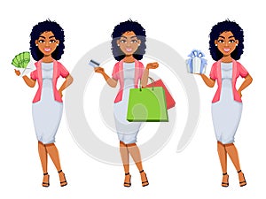 African American business woman, set of three poses.