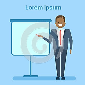 African American Businessman Pointing To Empty White Board, Showing An Copy Space, Business Man Presentation Or