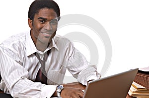 African-American businessman working on laptop