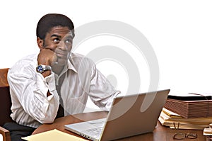 African-American businessman working on laptop