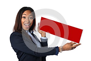 African American Businesswoman Holding Blank Sign